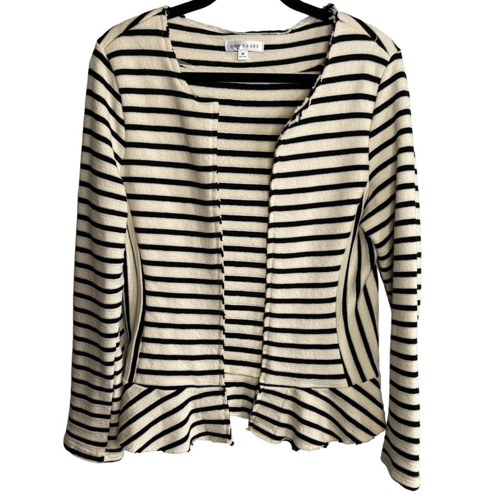 DownEast Black and Cream Striped Top